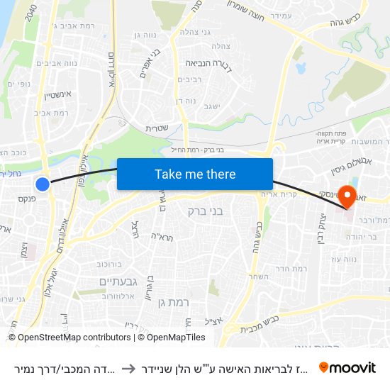 יהודה המכבי/דרך נמיר to מרכז לבריאות האישה ע""ש הלן שניידר map