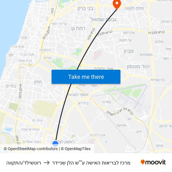 רוטשילד/התקווה to מרכז לבריאות האישה ע""ש הלן שניידר map