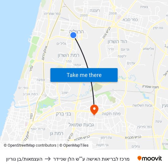 העצמאות/בן גוריון to מרכז לבריאות האישה ע""ש הלן שניידר map