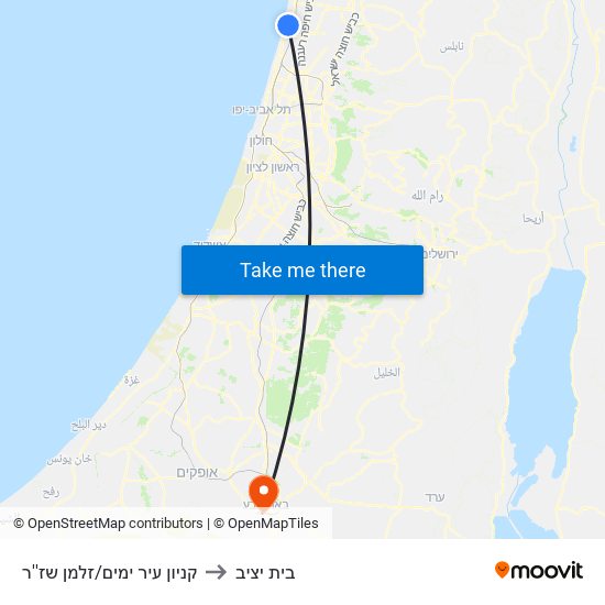 קניון עיר ימים/זלמן שז''ר to בית יציב map