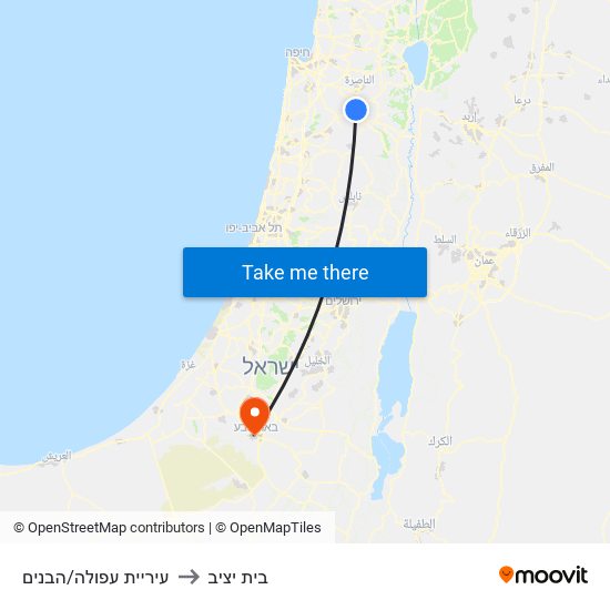 עיריית עפולה/הבנים to בית יציב map