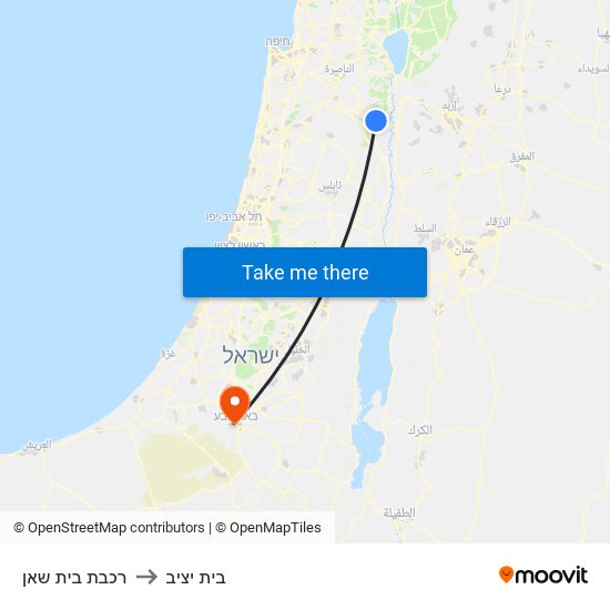 רכבת בית שאן to בית יציב map