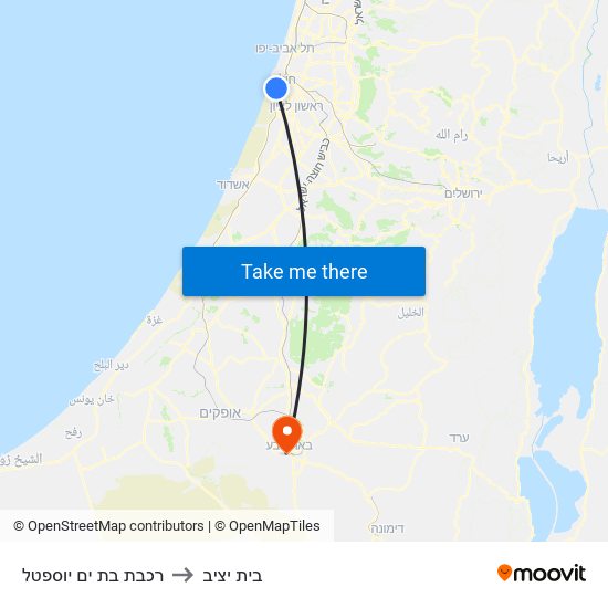 רכבת בת ים יוספטל to בית יציב map