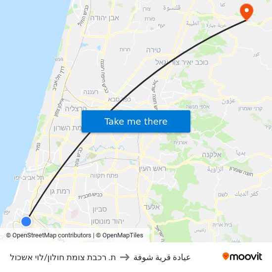 ת. רכבת צומת חולון/לוי אשכול to عيادة قرية شوفة map