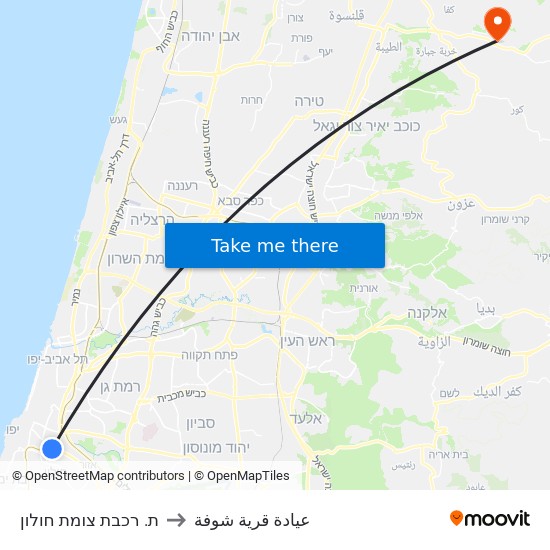 ת. רכבת צומת חולון to عيادة قرية شوفة map