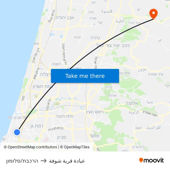 הרכבת/סלומון to عيادة قرية شوفة map