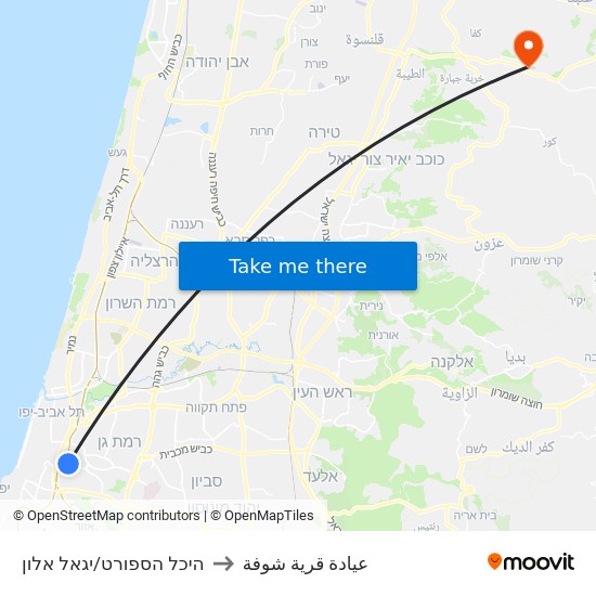 היכל הספורט/יגאל אלון to عيادة قرية شوفة map