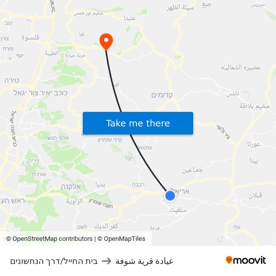 בית החייל/דרך הנחשונים to عيادة قرية شوفة map