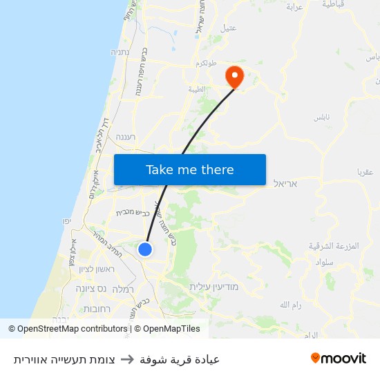 צומת תעשייה אווירית to عيادة قرية شوفة map