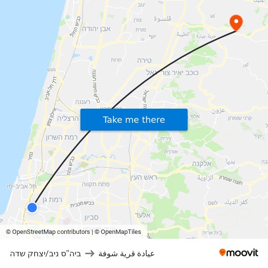 ביה''ס ניב/יצחק שדה to عيادة قرية شوفة map