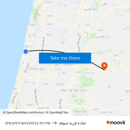 שדרות בנימין/טשרניחובסקי to عيادة قرية شوفة map