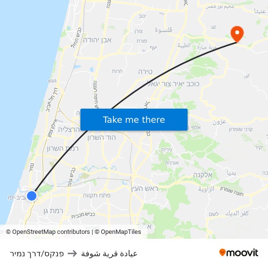 פנקס/דרך נמיר to عيادة قرية شوفة map
