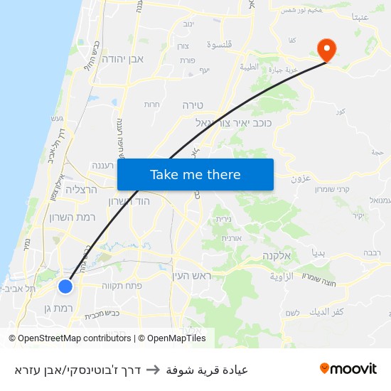 דרך ז'בוטינסקי/אבן עזרא to عيادة قرية شوفة map