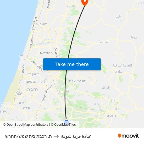 ת. רכבת בית שמש/החרש to عيادة قرية شوفة map