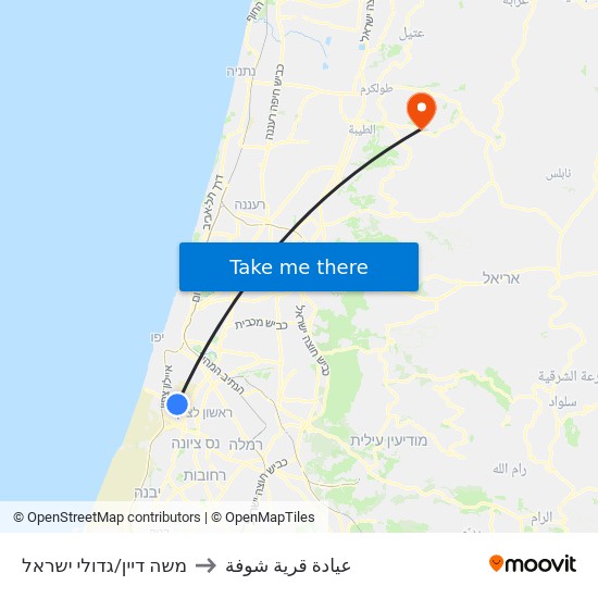 משה דיין/גדולי ישראל to عيادة قرية شوفة map