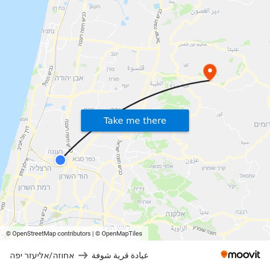 אחוזה/ז'בוטינסקי to عيادة قرية شوفة map