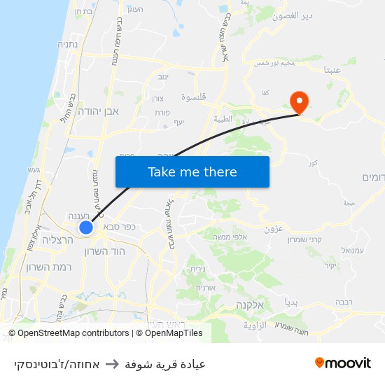 אחוזה/ז'בוטינסקי to عيادة قرية شوفة map