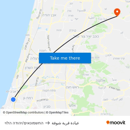 החשמונאים/יהודה הלוי to عيادة قرية شوفة map