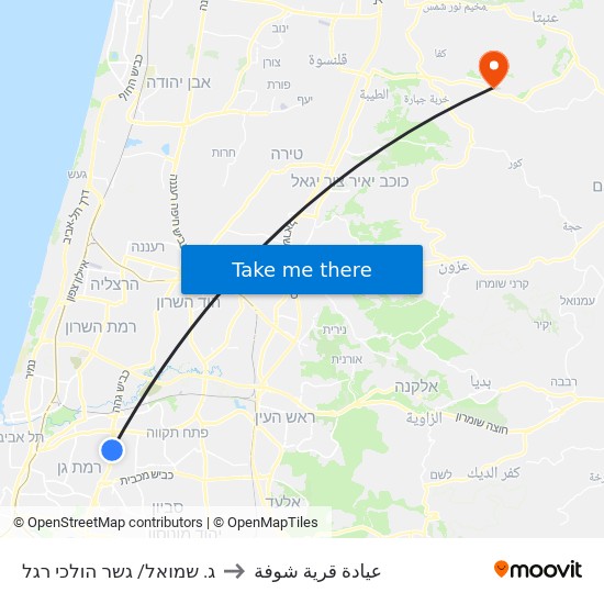 ג. שמואל/ גשר הולכי רגל to عيادة قرية شوفة map