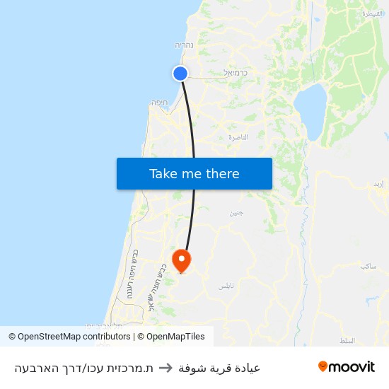 ת.מרכזית עכו/דרך הארבעה to عيادة قرية شوفة map