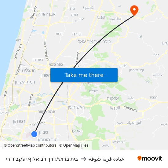 בית ברוש/דרך רב אלוף יעקב דורי to عيادة قرية شوفة map