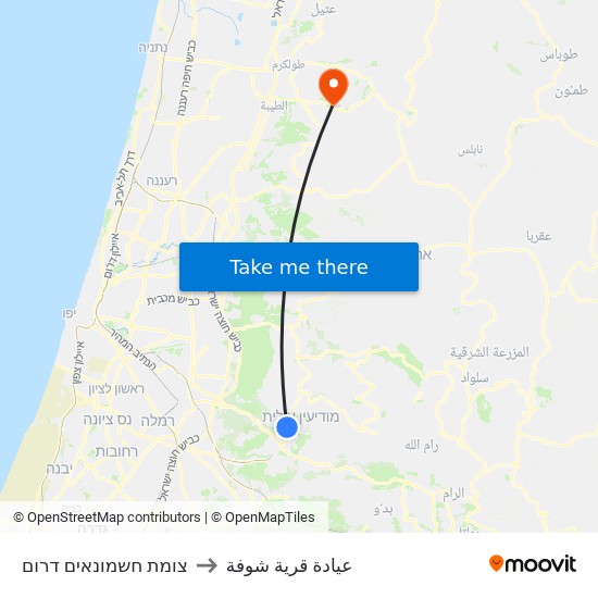 צומת חשמונאים דרום to عيادة قرية شوفة map