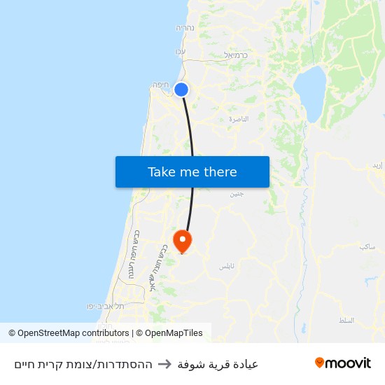 ההסתדרות/צומת קרית חיים to عيادة قرية شوفة map