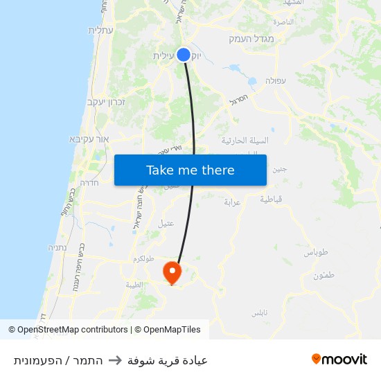 התמר / הפעמונית to عيادة قرية شوفة map