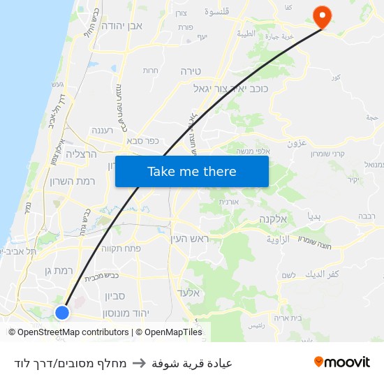 מחלף מסובים/דרך לוד to عيادة قرية شوفة map