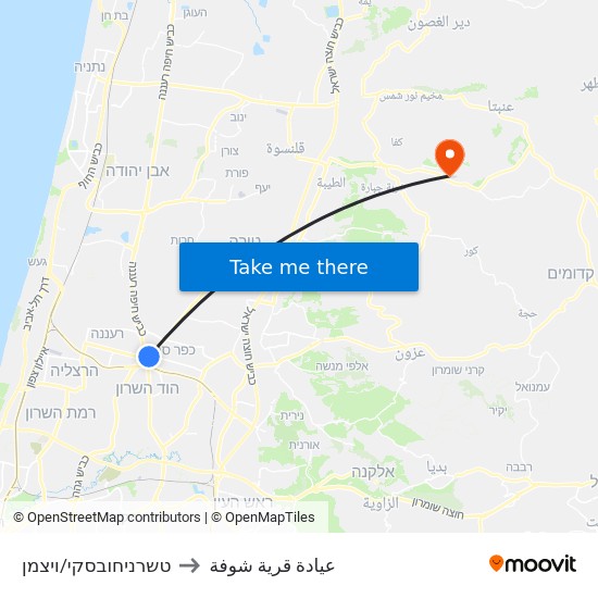 טשרניחובסקי/ויצמן to عيادة قرية شوفة map