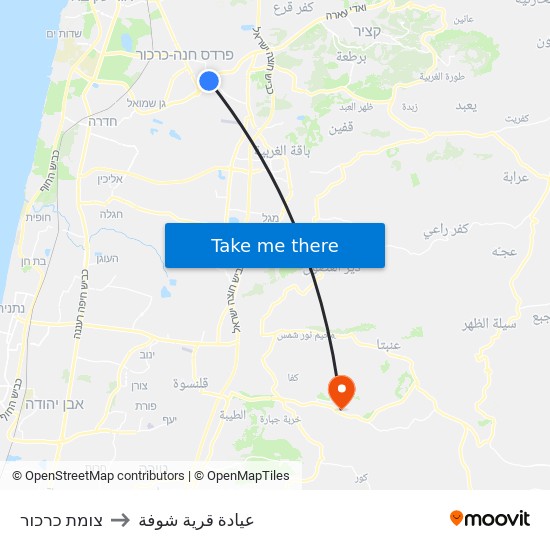 צומת כרכור to عيادة قرية شوفة map