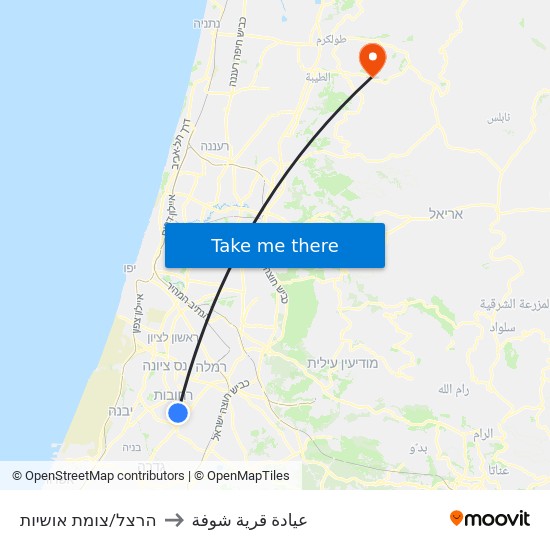 הרצל/צומת אושיות to عيادة قرية شوفة map