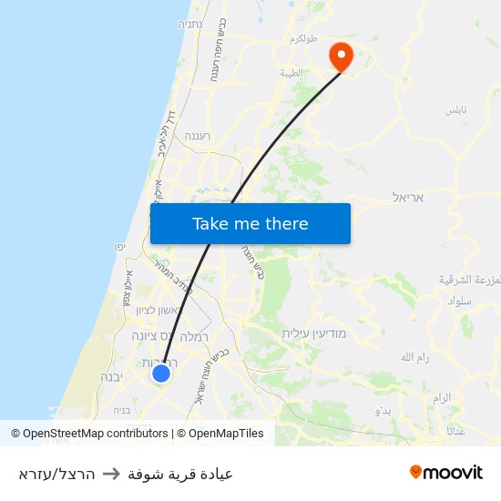 הרצל/עזרא to عيادة قرية شوفة map