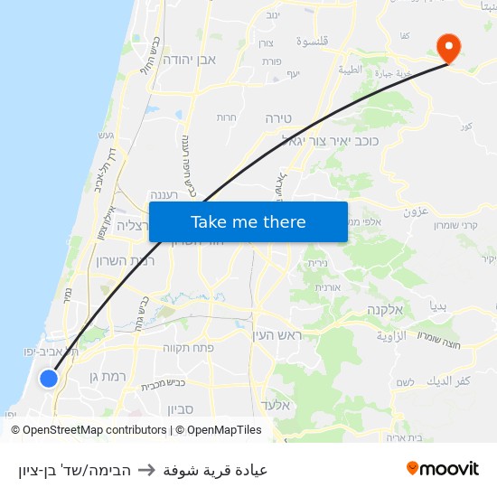 הבימה/שד' בן-ציון to عيادة قرية شوفة map