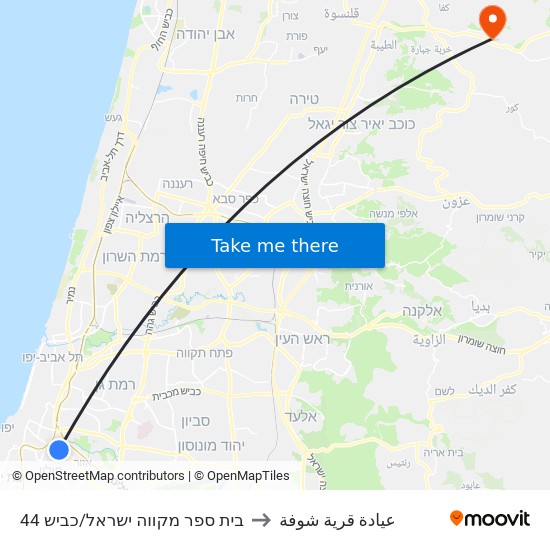 בית ספר מקווה ישראל/כביש 44 to عيادة قرية شوفة map