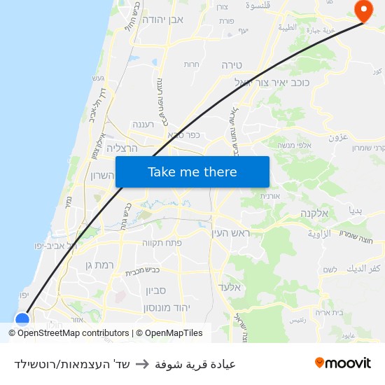 ת.רק''ל העצמאות to عيادة قرية شوفة map