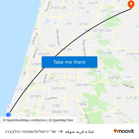 שד' ירושלים/שמחה הולצברג to عيادة قرية شوفة map