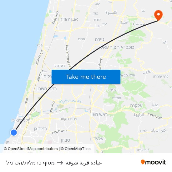 מסוף כרמלית/הכרמל to عيادة قرية شوفة map