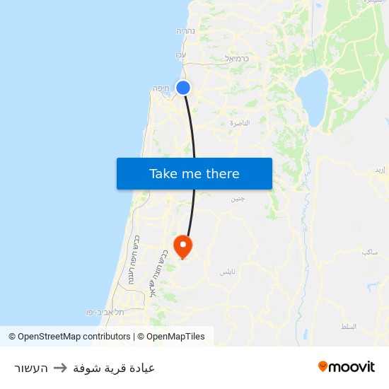 העשור to عيادة قرية شوفة map