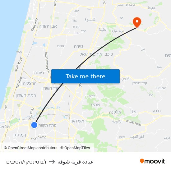 ז'בוטינסקי/הסיבים to عيادة قرية شوفة map