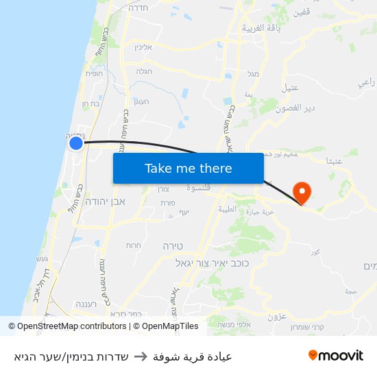 שדרות בנימין/שער הגיא to عيادة قرية شوفة map