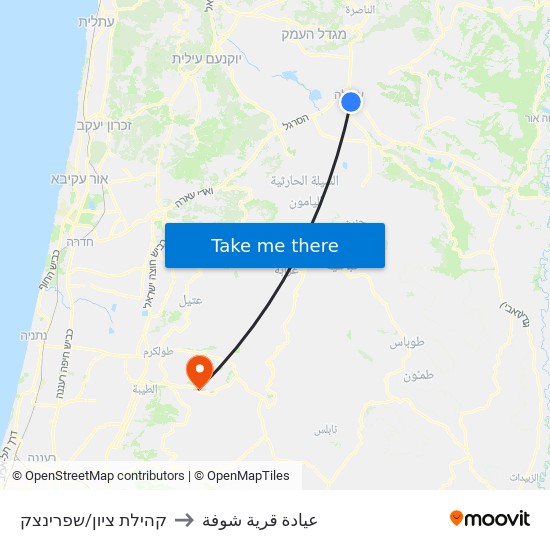 קהילת ציון/שפרינצק to عيادة قرية شوفة map