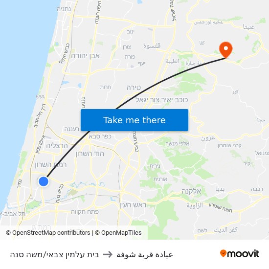 בית עלמין צבאי/משה סנה to عيادة قرية شوفة map