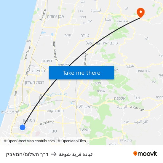 דרך השלום/המאבק to عيادة قرية شوفة map