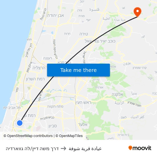 דרך משה דיין/לה גווארדיה to عيادة قرية شوفة map