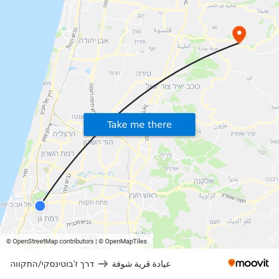 ת.רק''ל ביאליק/דרך ז'בוטינסקי to عيادة قرية شوفة map