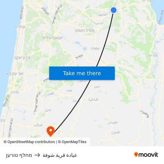 מחלף טורען to عيادة قرية شوفة map