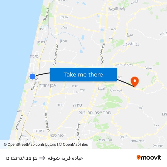 בן צבי/גרנבוים to عيادة قرية شوفة map