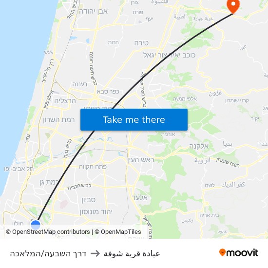 דרך השבעה/המלאכה to عيادة قرية شوفة map