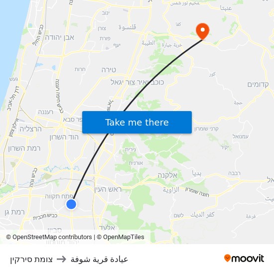 צומת סירקין/הרב עובדיה יוסף to عيادة قرية شوفة map
